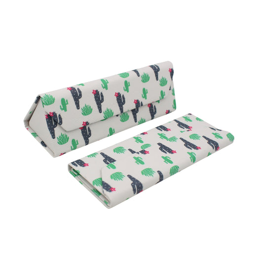 Small Cactus Print Print Glasses Case - Vegan Leather Magic Folding Hardcase