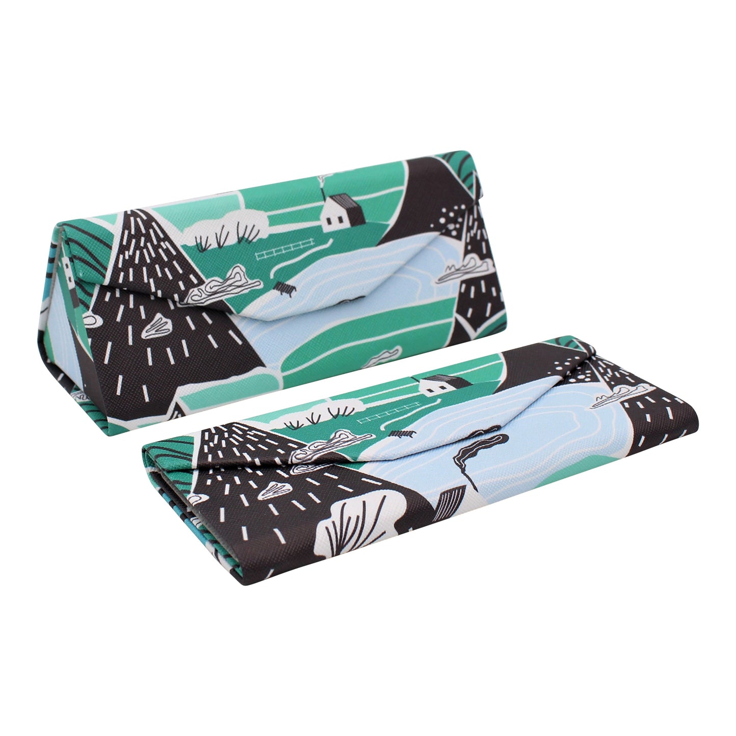 Farm House Print Glasses Case - Vegan Leather Magic Folding Hardcase