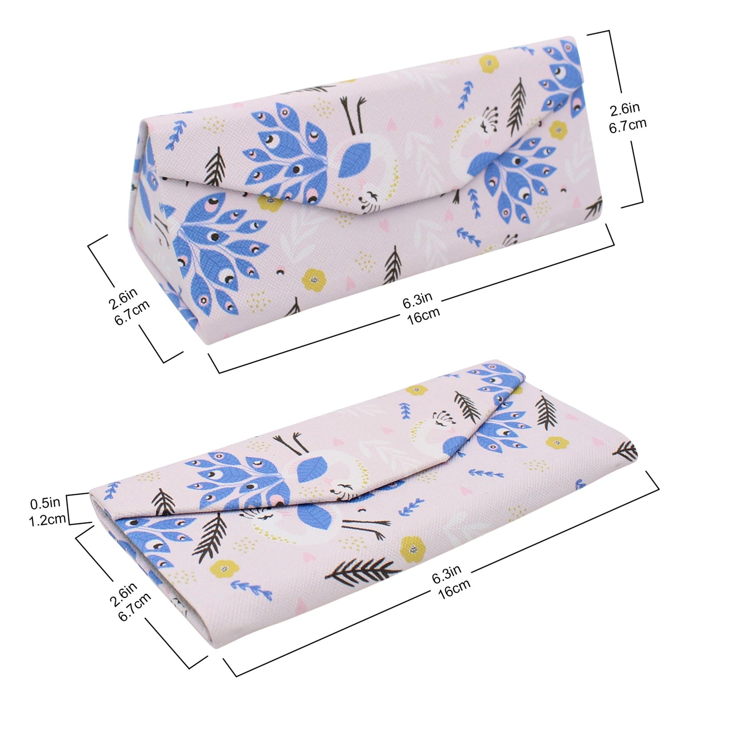 Peacock Print Glasses Case - Vegan Leather Magic Folding Hardcase