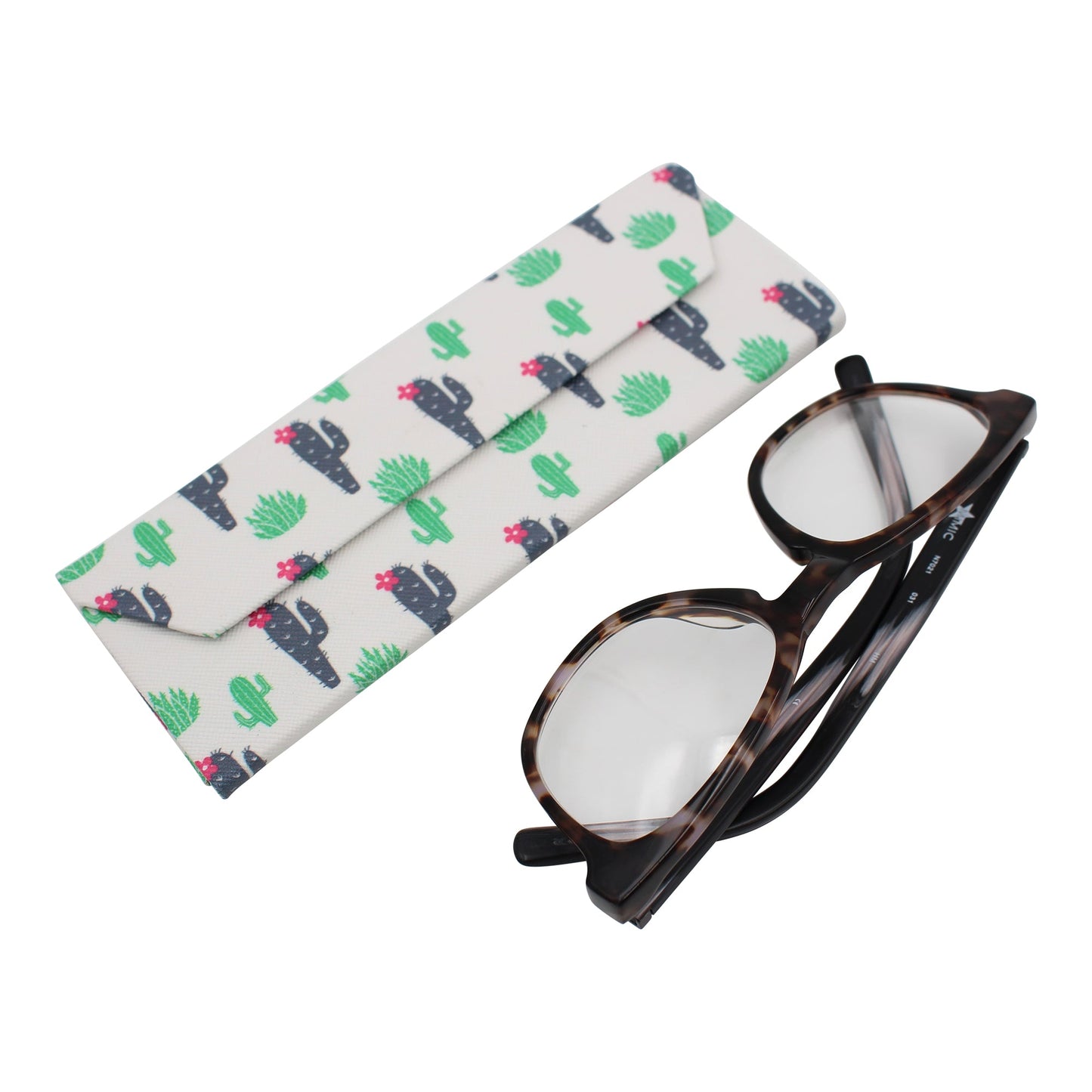 Small Cactus Print Print Glasses Case - Vegan Leather Magic Folding Hardcase