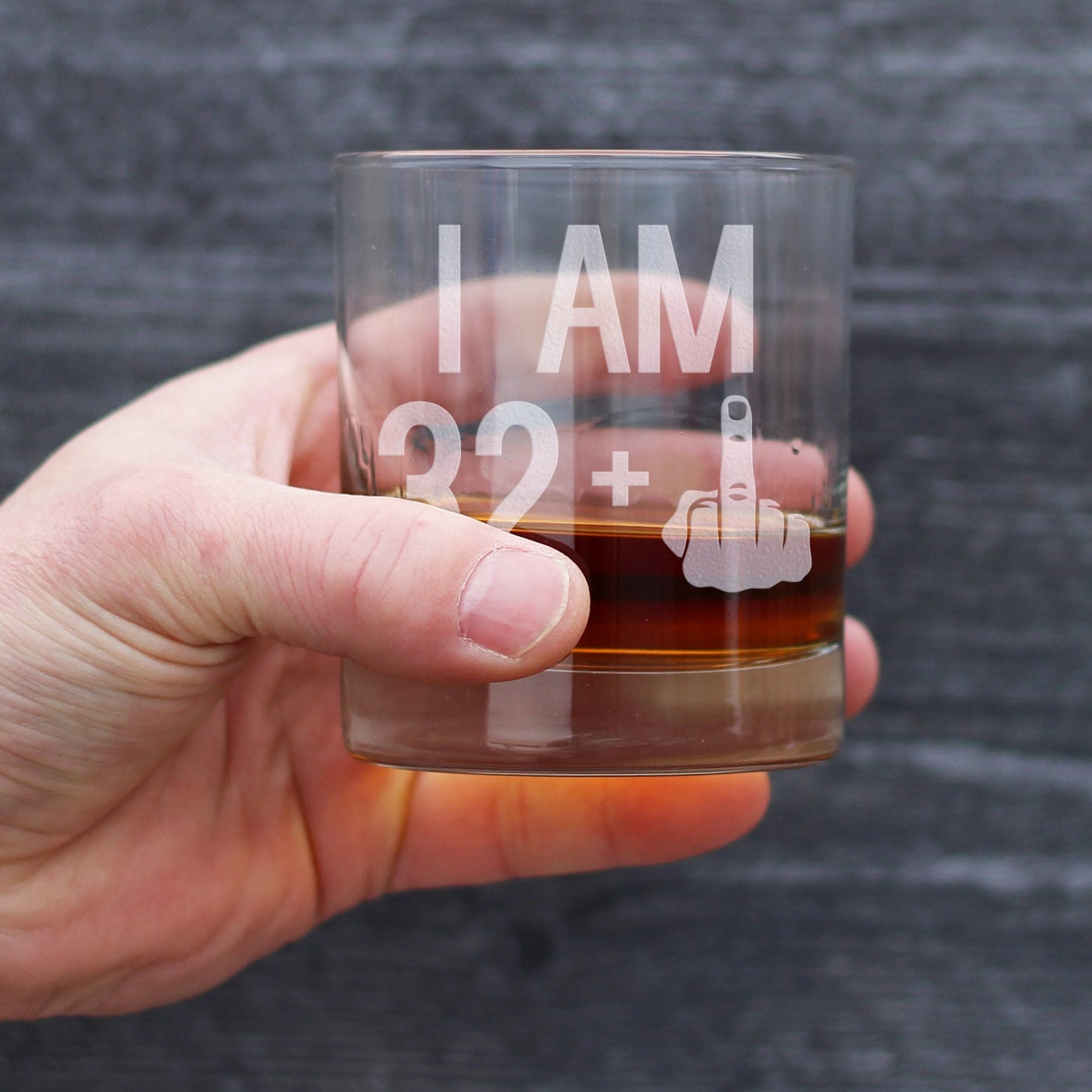 32 + 1 Middle Finger - Funny 33rd Birthday Whiskey Rocks Glass Gifts for Men & Women Turning 33 - Fun Whisky Drinking Tumbler