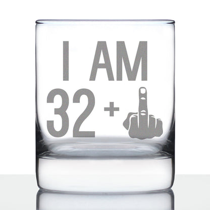 32 + 1 Middle Finger - Funny 33rd Birthday Whiskey Rocks Glass Gifts for Men & Women Turning 33 - Fun Whisky Drinking Tumbler