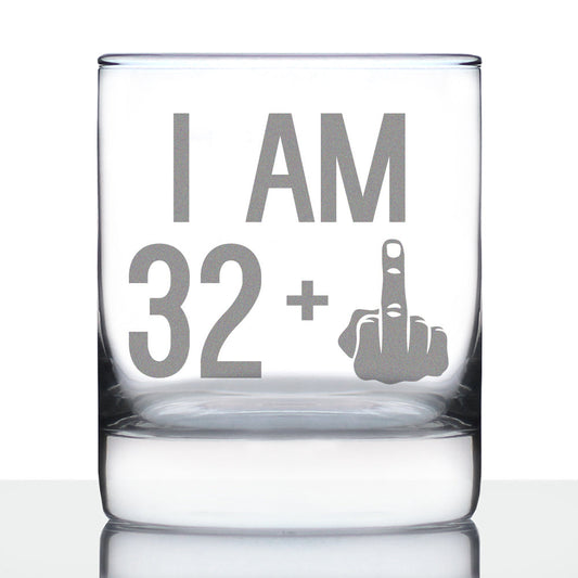32 + 1 Middle Finger - Funny 33rd Birthday Whiskey Rocks Glass Gifts for Men & Women Turning 33 - Fun Whisky Drinking Tumbler