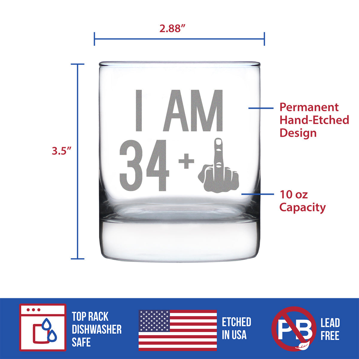 34 + 1 Middle Finger - 10 Ounce Rocks Glass