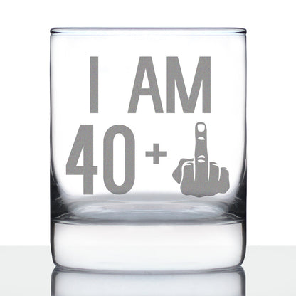 40 + 1 Middle Finger - Funny 41st Birthday Whiskey Rocks Glass Gifts for Men & Women Turning 41 - Fun Whisky Drinking Tumbler