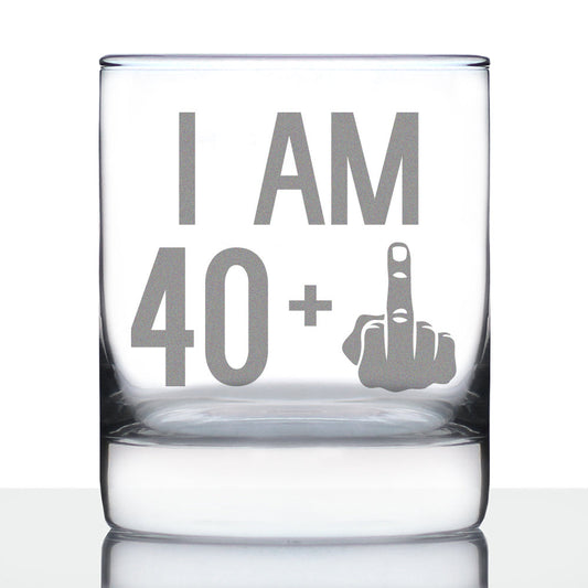 40 + 1 Middle Finger - Funny 41st Birthday Whiskey Rocks Glass Gifts for Men & Women Turning 41 - Fun Whisky Drinking Tumbler
