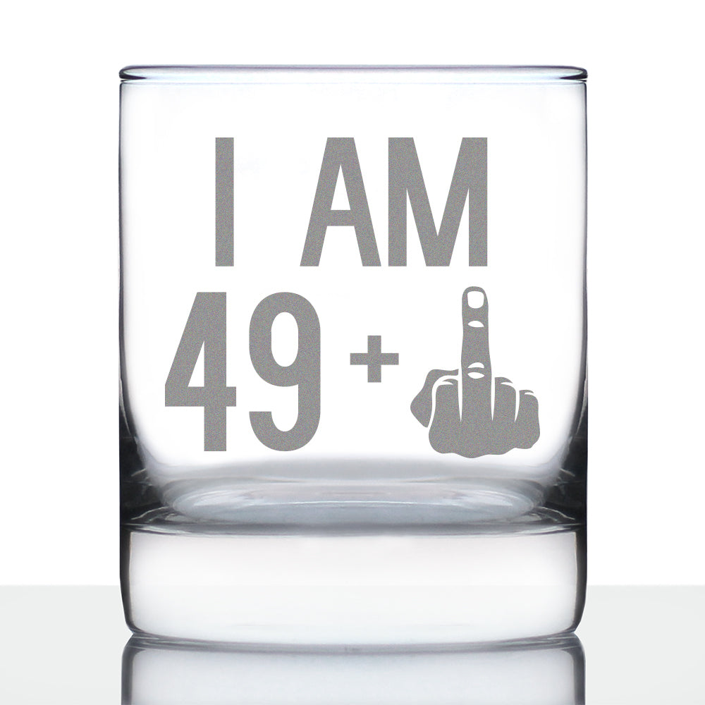 49 + 1 Middle Finger - Funny 50th Birthday Whiskey Rocks Glass Gifts for Men & Women Turning 50 - Fun Whisky Drinking Tumbler
