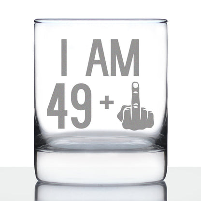49 + 1 Middle Finger - Funny 50th Birthday Whiskey Rocks Glass Gifts for Men & Women Turning 50 - Fun Whisky Drinking Tumbler