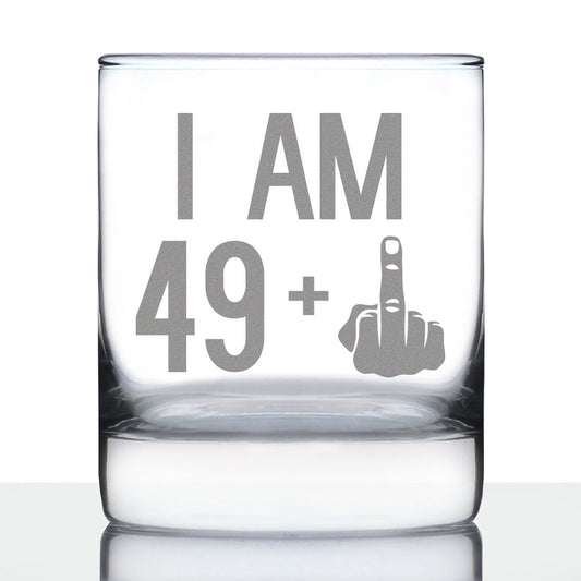 49 + 1 Middle Finger - Funny 50th Birthday Whiskey Rocks Glass Gifts for Men & Women Turning 50 - Fun Whisky Drinking Tumbler
