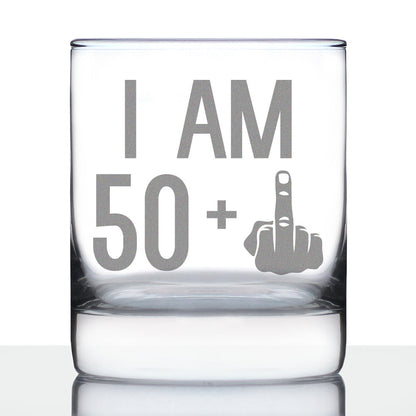 50 + 1 Middle Finger - Funny 51st Birthday Whiskey Rocks Glass Gifts for Men & Women Turning 51 - Fun Whisky Drinking Tumbler