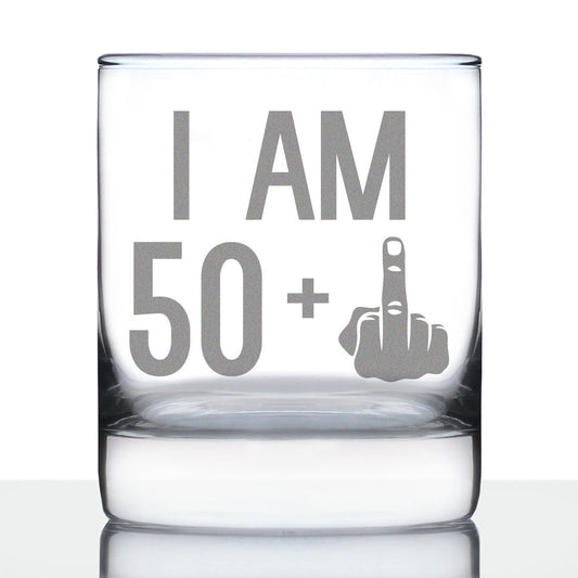 50 + 1 Middle Finger - Funny 51st Birthday Whiskey Rocks Glass Gifts for Men & Women Turning 51 - Fun Whisky Drinking Tumbler
