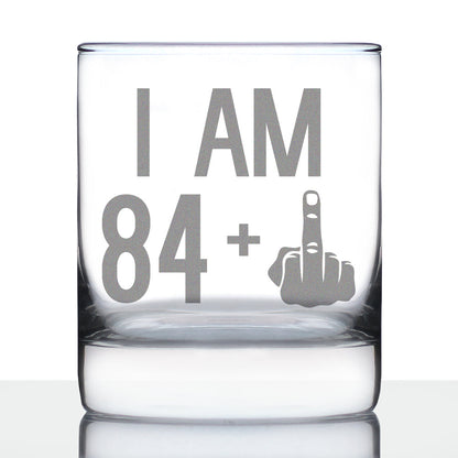 84 + 1 Middle Finger - Funny 85th Birthday Whiskey Rocks Glass Gifts for Men & Women Turning 85 - Fun Whisky Drinking Tumbler