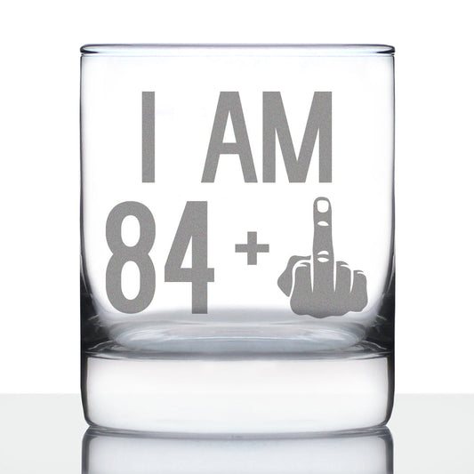 84 + 1 Middle Finger - Funny 85th Birthday Whiskey Rocks Glass Gifts for Men & Women Turning 85 - Fun Whisky Drinking Tumbler