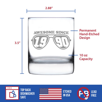 Awesome Since 1990 Engraved Rocks Glass Gifts 35th Birthday Gift Ideas Weighted Whiskey Glasses - 10.25 oz