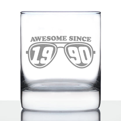 Awesome Since 1990 Engraved Rocks Glass Gifts 35th Birthday Gift Ideas Weighted Whiskey Glasses - 10.25 oz