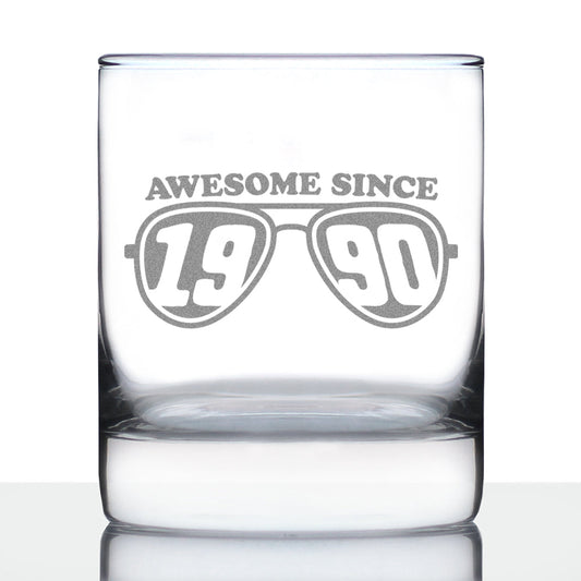 Awesome Since 1990 Engraved Rocks Glass Gifts 35th Birthday Gift Ideas Weighted Whiskey Glasses - 10.25 oz