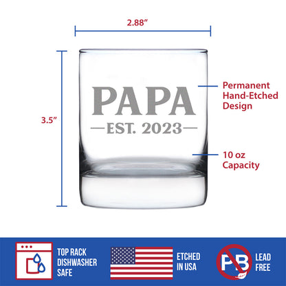 Papa Est. 2023 - Bold - 10 Ounce Rocks Glass