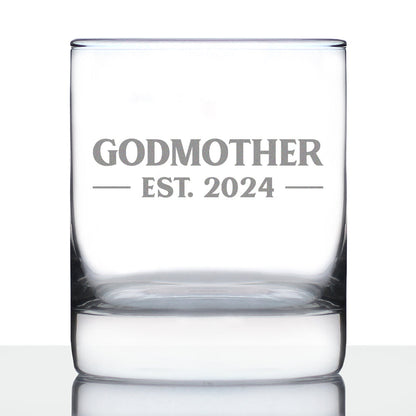 Godmother Est 2024 - New Godmother Whiskey Rocks Glass Proposal Gift for First Time Godparents - Bold 10.25 Oz Glasses