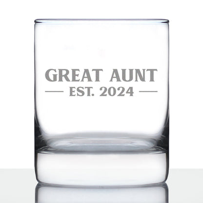 Great Aunt Est 2024 - New Great Aunts Whiskey Rocks Glass Gift for First Time Great Aunts - Bold 10.25 Oz Glasses