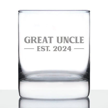 Great Uncle Est 2024 - Whiskey Rocks Glass Gift for First Time Great Uncles - Bold 10.25 Oz Glasses
