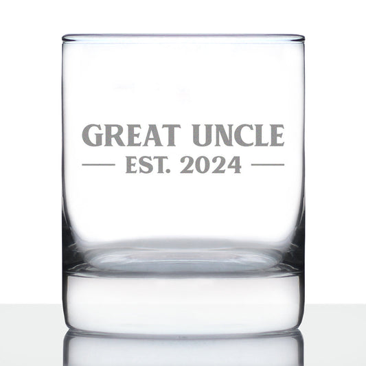 Great Uncle Est 2024 - Whiskey Rocks Glass Gift for First Time Great Uncles - Bold 10.25 Oz Glasses