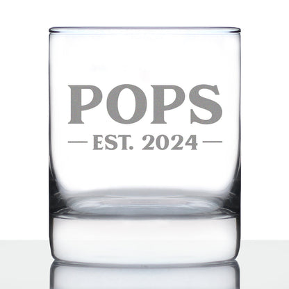 Pops Est. 2024 - Bold - 10 oz Rocks Glass or Old Fashioned Glass, Etched Sayings, Cute and Fun Reveal Gift for Grandparents