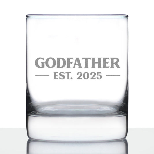 Godfather Est 2025 - New Godfather Whiskey Rocks Glass Proposal Gift for First Time Godparents - Bold 10.25 Oz Glasses