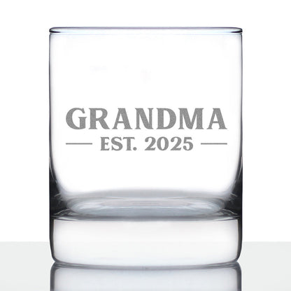 Grandma Est 2025 - New Grandmother Whiskey Rocks Glass Gift for First Time Grandparents - Bold 10.25 Oz Glasses
