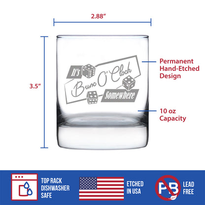 BuncO 'Clock Somewhere Rocks Glass - Bunco Decor and Bunco Gifts for Women - 10.25 Oz Glasses