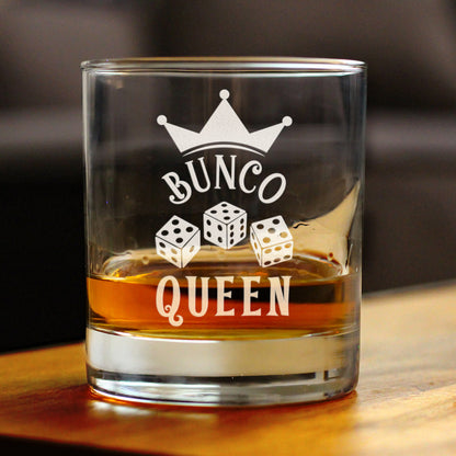 Bunco Queen Rocks Glass - Bunco Decor and Bunco Gifts for Women - 10.25 Oz Glasses