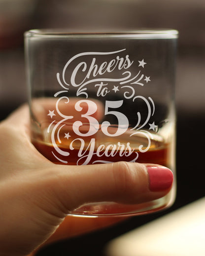 Cheers to 35 Years - Whiskey Rocks Glass Gifts for Women & Men - 35th Anniversary Party Decor - 10.25 Oz Glasses