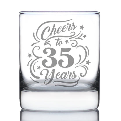 Cheers to 35 Years - Whiskey Rocks Glass Gifts for Women & Men - 35th Anniversary Party Decor - 10.25 Oz Glasses