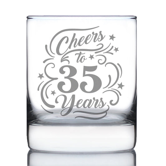 Cheers to 35 Years - Whiskey Rocks Glass Gifts for Women & Men - 35th Anniversary Party Decor - 10.25 Oz Glasses