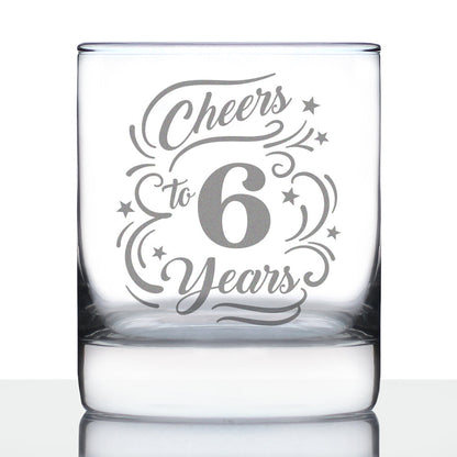 Cheers to 6 Years - Whiskey Rocks Glass Gifts for Women & Men - 6th Anniversary Party Decor - 10.25 Oz Glasses