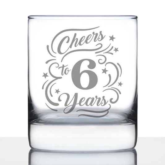 Cheers to 6 Years - Whiskey Rocks Glass Gifts for Women & Men - 6th Anniversary Party Decor - 10.25 Oz Glasses