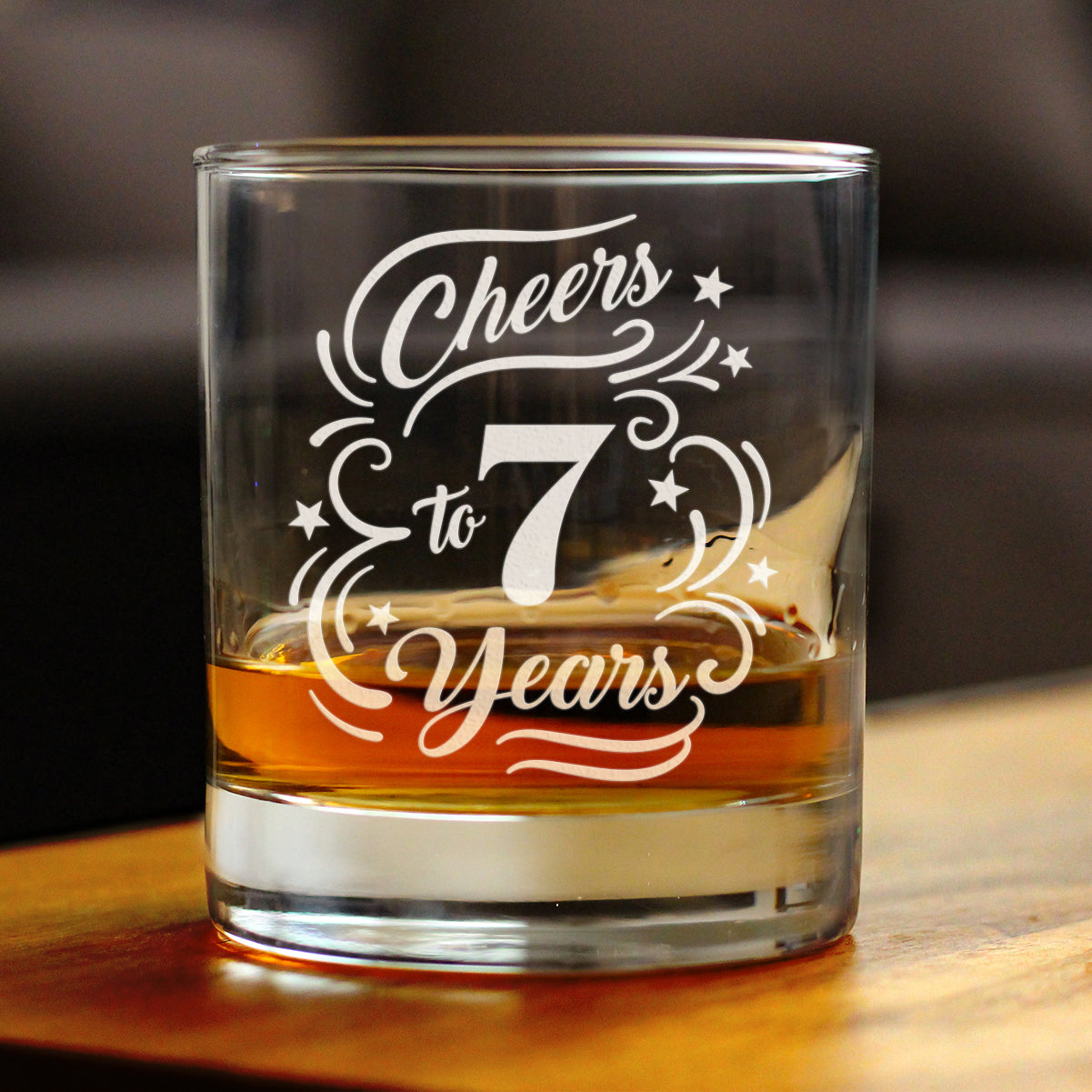 Cheers to 7 Years - Whiskey Rocks Glass Gifts for Women & Men - 7th Anniversary Party Decor - 10.25 Oz Glasses