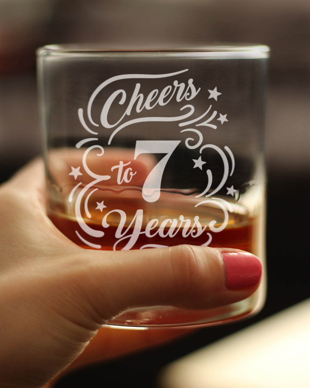 Cheers to 7 Years - Whiskey Rocks Glass Gifts for Women & Men - 7th Anniversary Party Decor - 10.25 Oz Glasses