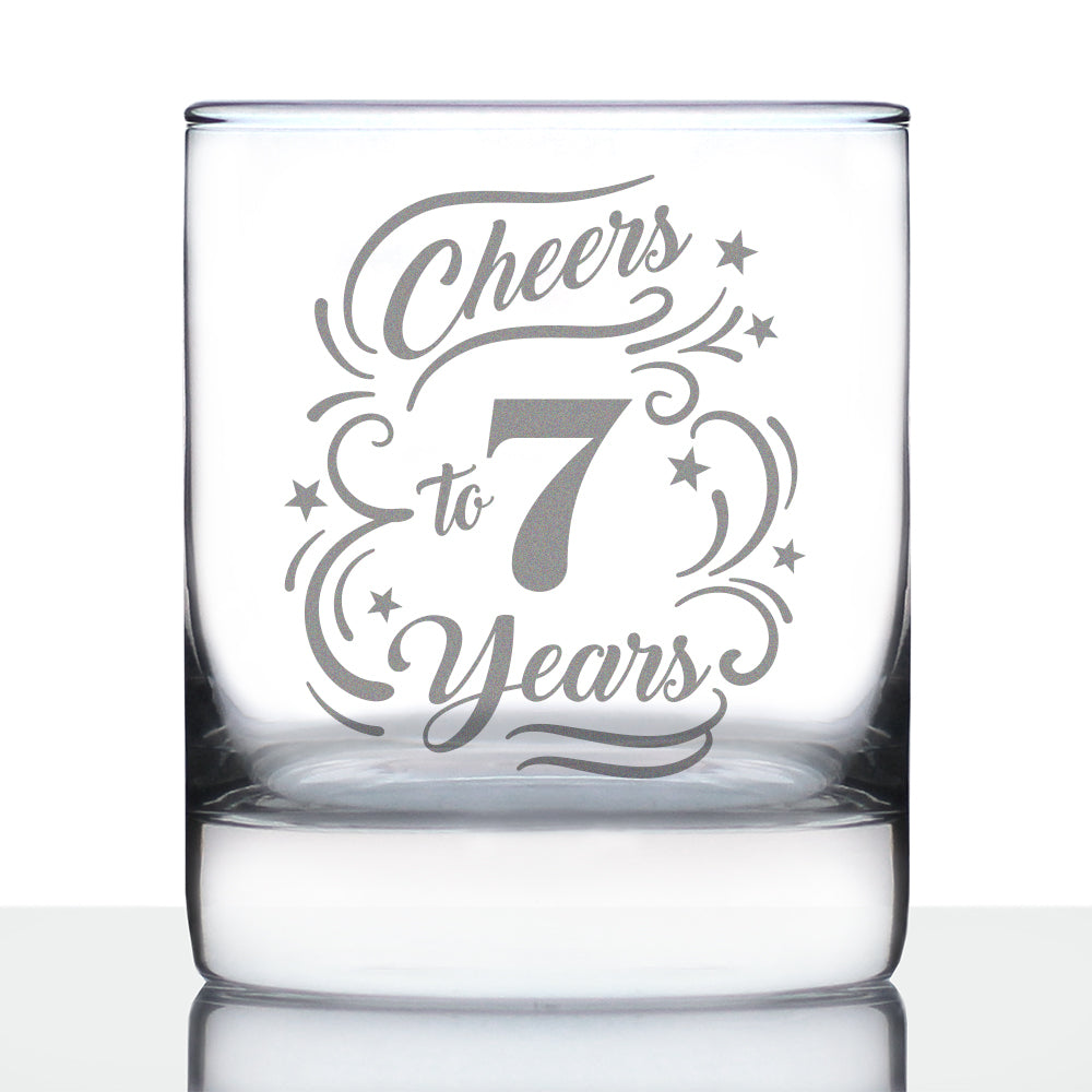 Cheers to 7 Years - Whiskey Rocks Glass Gifts for Women & Men - 7th Anniversary Party Decor - 10.25 Oz Glasses