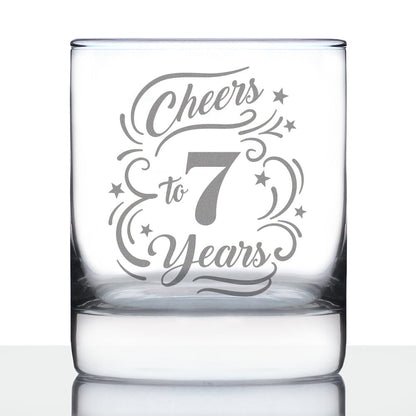 Cheers to 7 Years - Whiskey Rocks Glass Gifts for Women & Men - 7th Anniversary Party Decor - 10.25 Oz Glasses