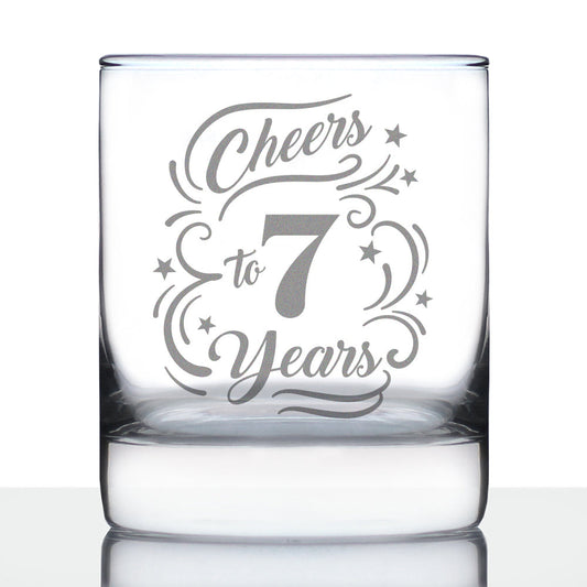 Cheers to 7 Years - Whiskey Rocks Glass Gifts for Women & Men - 7th Anniversary Party Decor - 10.25 Oz Glasses