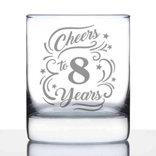 Cheers to 8 Years - Whiskey Rocks Glass Gifts for Women & Men - 8th Anniversary Party Decor - 10.25 Oz Glasses