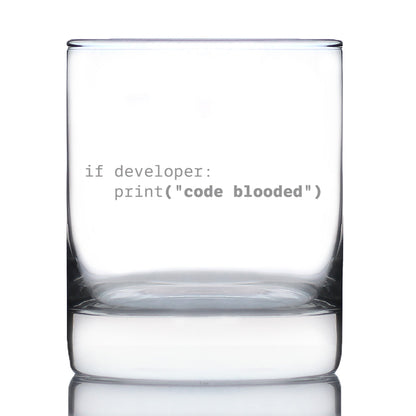Code Blooded Engraved Rocks Glass Gifts for Programmer, Coder & Computer Geeks Weighted Whiskey Glasses - 10.25 oz