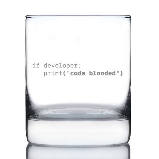 Code Blooded Engraved Rocks Glass Gifts for Programmer, Coder & Computer Geeks Weighted Whiskey Glasses - 10.25 oz