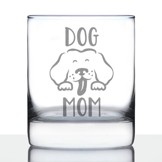 Dog Mom - Whiskey Rocks Glass - Cute Dog Lover Gifts for Women - 10.25 oz Glasses