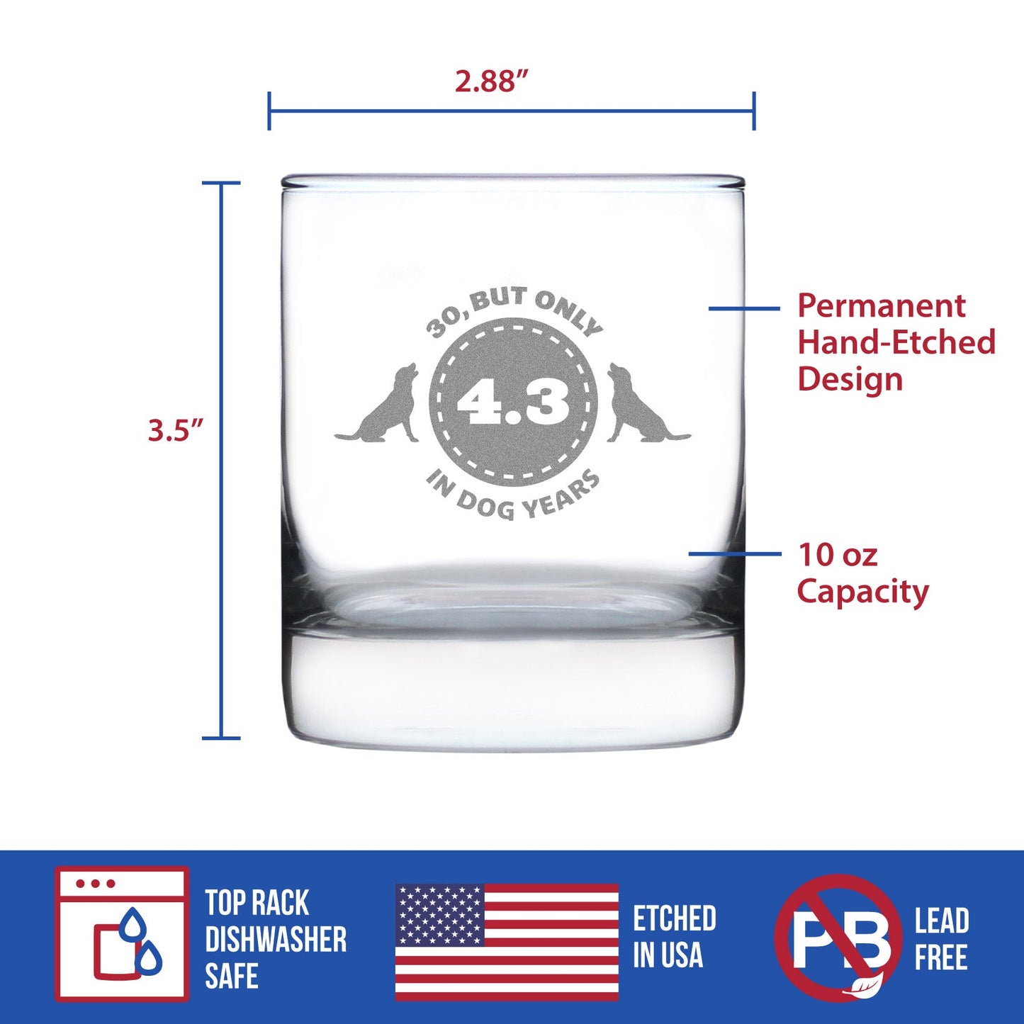 30th Birthday Dog Years - Whiskey Rocks Glass Gift - Unique Funny Bday Gifts for Women and Men Turning 30 - 10.25 oz Glasses