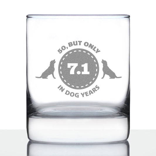 50th Birthday Dog Years - Whiskey Rocks Glass Gift - Unique Funny Bday Gifts for Women and Men Turning 50 - 10.25 oz Glasses