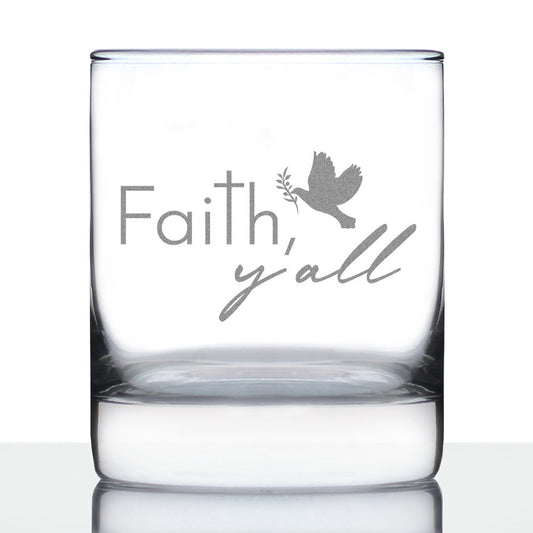 Faith Y'all Engraved Rocks Glass Gifts Christianity Gifts for Christians Weighted Whiskey Glasses - 10.25 oz