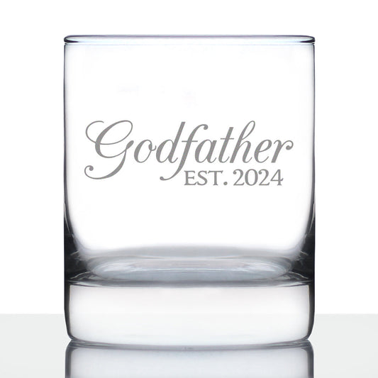 Godfather Est 2024 - New Godfather Whiskey Rocks Glass Proposal Gift for First Time Godparents - Decorative 10.25 Oz Glasses
