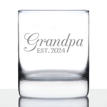 Grandpa Est 2024 - New Grandfather Whiskey Rocks Glass Gift for First Time Grandparents - Decorative 10.25 Oz Glasses