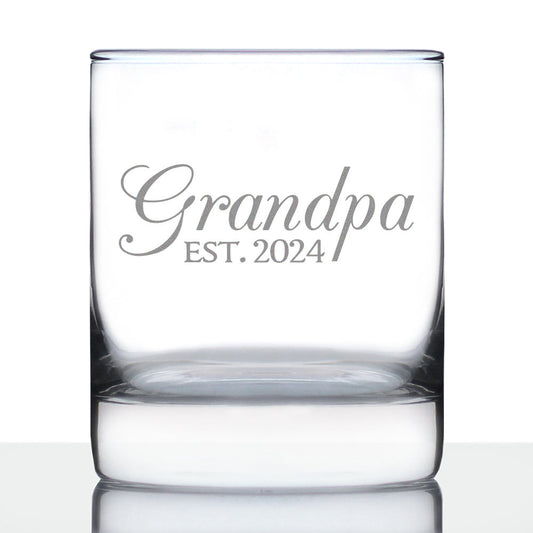 Grandpa Est 2024 - New Grandfather Whiskey Rocks Glass Gift for First Time Grandparents - Decorative 10.25 Oz Glasses